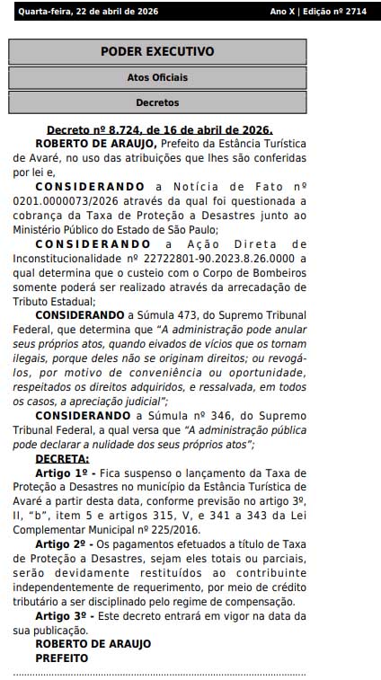 Ministério Público faz Prefeitura de Avaré acabar com a “taxa de desastres” - sudoestepaulista