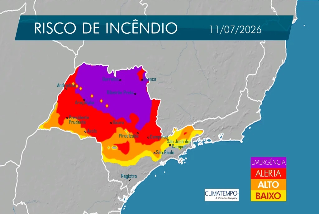 Defesa Civil emite alerta de emergência para incêndios em todo Estado SP; veja mapa - sudoestepaulista